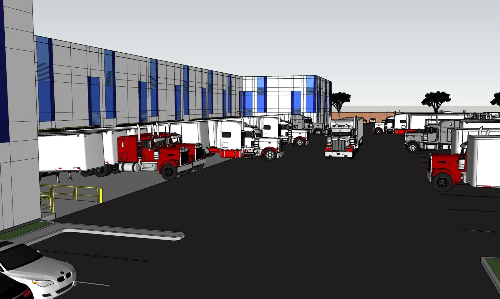 Conceptual rendering of the truck court and dock doors