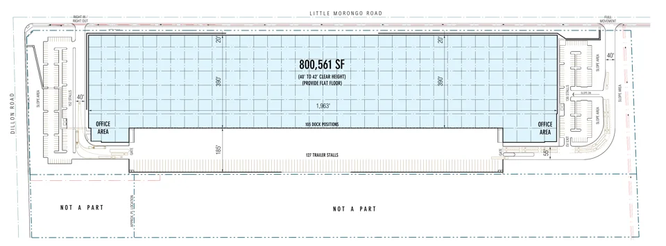 Site plan, Scheme 04.0.5: 800,561 SF single-building layout